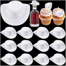 20Pcs Mini Plastic Cute Doll Western Cowboy Hat  White  