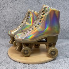 DajaHoho Roller Skates Size 7 Gold Holographic Quad Glitter Wheels High Top New