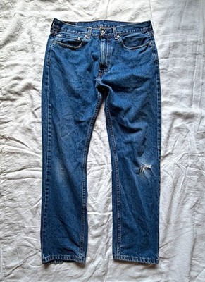 Levi's 505 Jeans 34x32 Vintage Blue Denim Medium Wash Distressed 90 s Y2K