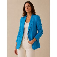 Talbots Womens 8 Turquoise Blue 100 Linen Single Button Blazer Jacket VN1953