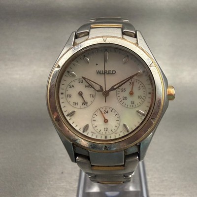 Seiko Wired Watch Men 33mm White Dial Two Tone Daydate Round V33J