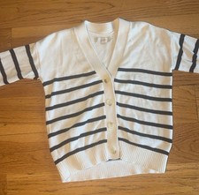 LOFT Petites Womens White Black Striped Cardigan Sweater XSP