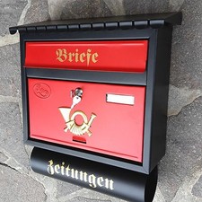 XXL Briefkasten Postkasten Schwarz Matt / Rot +Zeitungsfach Katalogeinwurf Neu