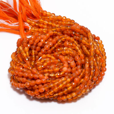 Natural Carnelian Gemstone Coin Shape Faceted Beads 4X4 mm Strand 13'' GB-169