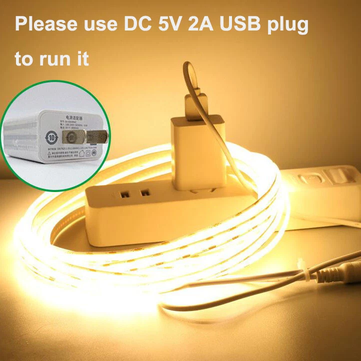 DC5V USB Powered Flexible 320LED/M COB LED Strip High Density Tape Lights 1M-5M - Image 3 of 4
