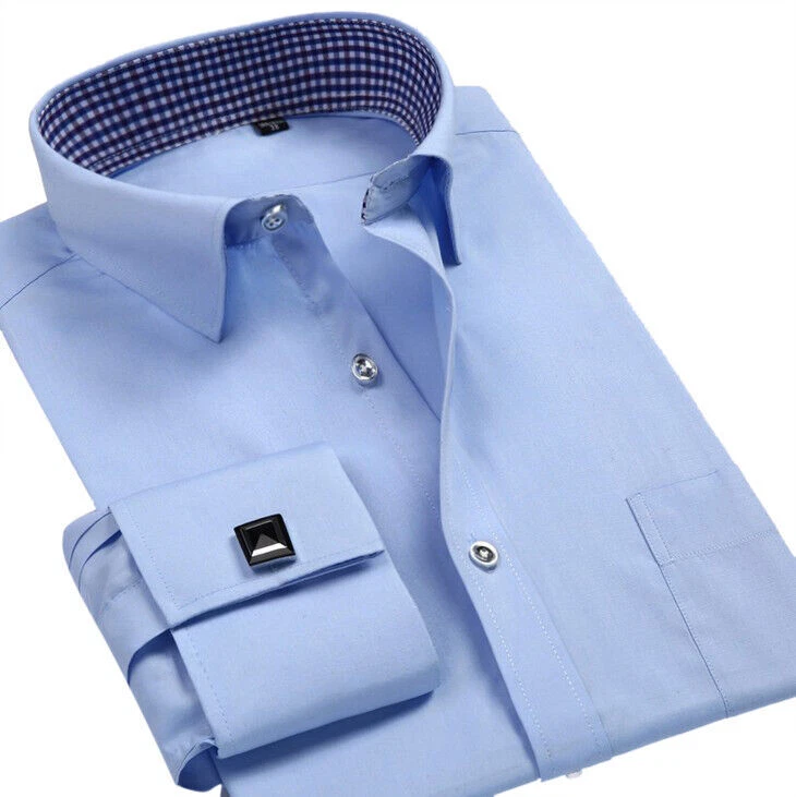 Blue Shirt White Collar In Men's Dress Shirts for sale | eBay