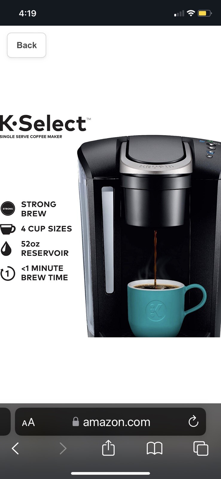 Keurig K-Select Single Serve Matte 