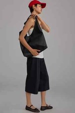 Anthropologie Cropped Wide Leg Trousers Pants Black Cotton Size 6 NWT New