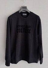 Versace Jeans Couture Sweatshirt MEDIUM Size Flocked Logo Black Cotton