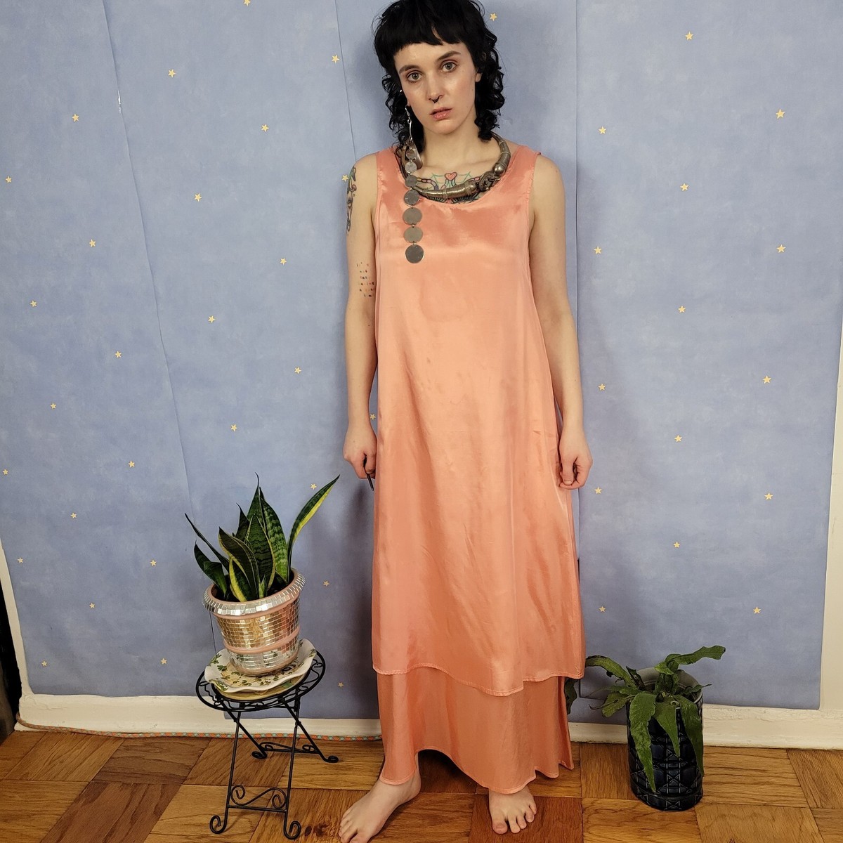VTG. Yellen New York City Double Layered 2 in 1. Peach Tank Dress. Medium.  | eBay