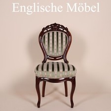 Englische Möbel Antik Mahagoni Stuhl Biedermeier Stoff mit Rückenpolsterung 1/2