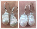 Natural South Sea White Baroque Reborn Keshi Pearl Dangle Gold Hook Earrings AAA