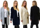 Women Open Front Cardigan QUALITY Fine Knit Casual Long Sleeve Pocket Jacket .
