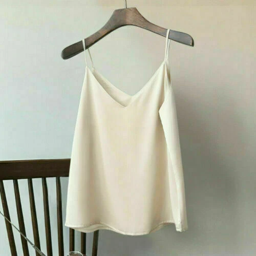 Damen Satin Seide Camisole Tank Top Träger V-Ausschnitt Träger Unterhemd Freizeit Basic Top - Bild 11 von 36