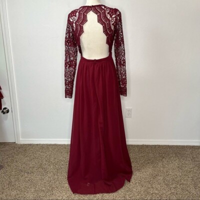 chinese dress ladies Colors Lace Sheath Long Sleeve Gown with Overskirt 1830Sl Burgundy / 2 main image 0