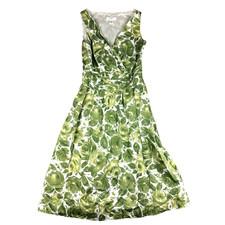 Ann Taylor LOFT Dress Women's 0 Green Floral Sleeveless A-Line Surplice Casual