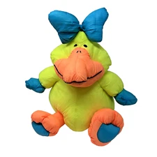 1990's Stuffins Lumpy's Gang Yellow Neon Duck Stuffed Animal Nylon Plush