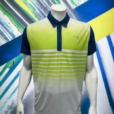 Puma Dry Cell Athletic Performance Blue Green White Golf Polo Shirt Size Large
