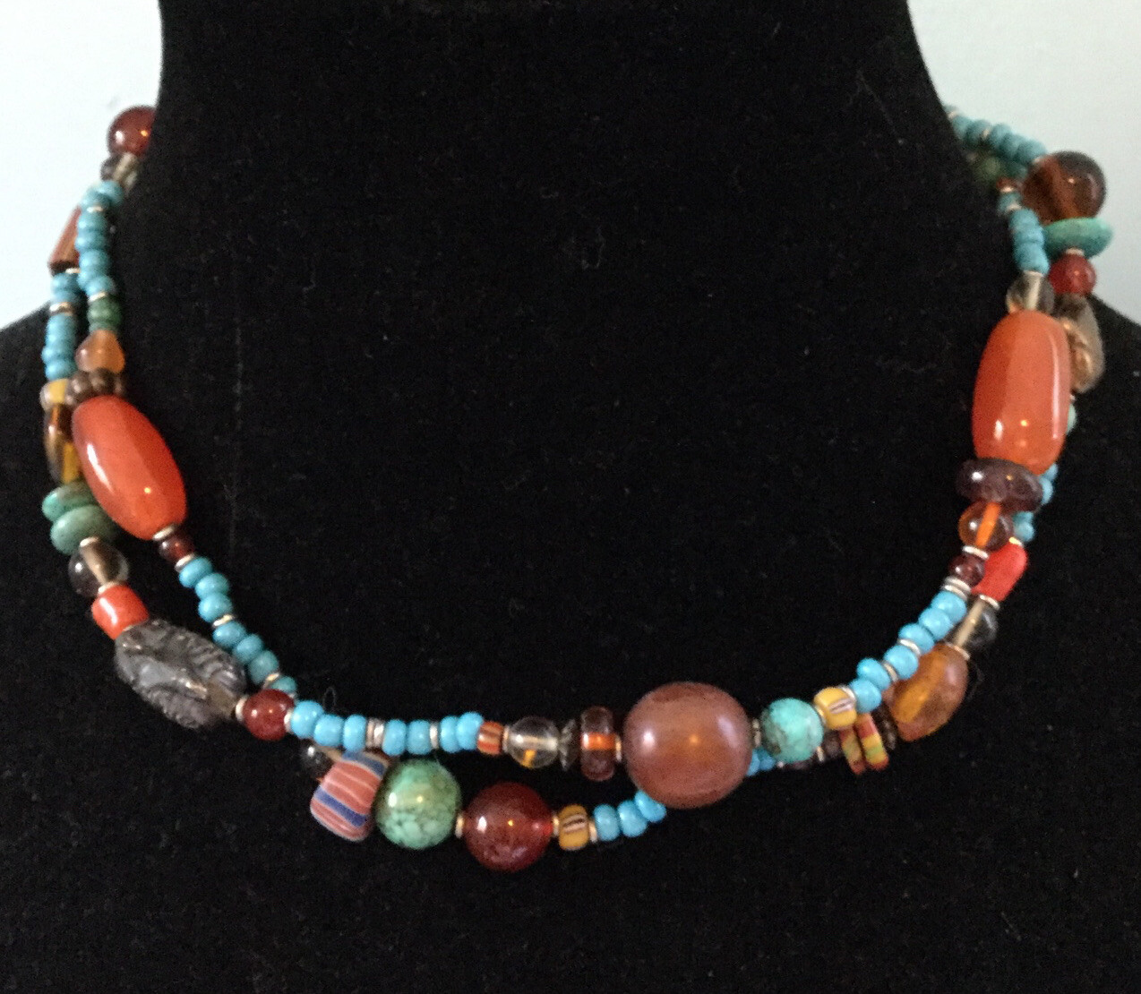 Multicolor Double Strand Mixed Bead Necklace Glas… - image 7