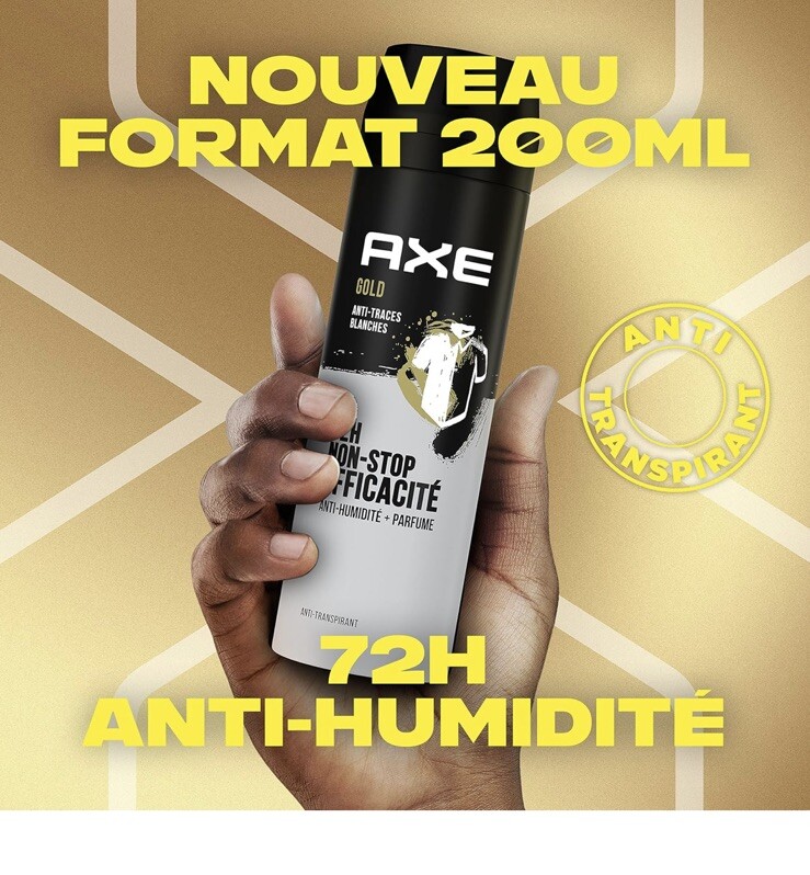 Lot De 3 Déodorants Spray AXE Gold - Oud, Vanille Noire - 78h - 200ml - Neuf
