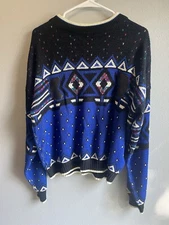 Vintage Sostanza Women's Large 90s Y2K Geometric Pullover Sweater Black Blue