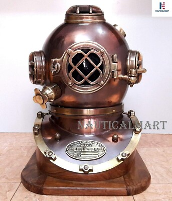 18" Solid Steel & Brass U.S Navy Mark V Diving Divers Helmet With ...