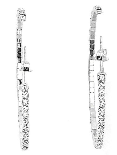 Lightweight FLEX Hoop Silver Plated Earrings Accented with 112 WHITE Crystals - Picture 2 of 3