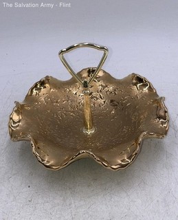 Dixon Art Studio 22KT. Gold Round Shape Ruffled Candy Dish With Handle