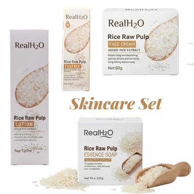 RealH2O Raw Rice Pulp Skin Moisturizing Skin Care Set Face Cream, Lotion, Soap