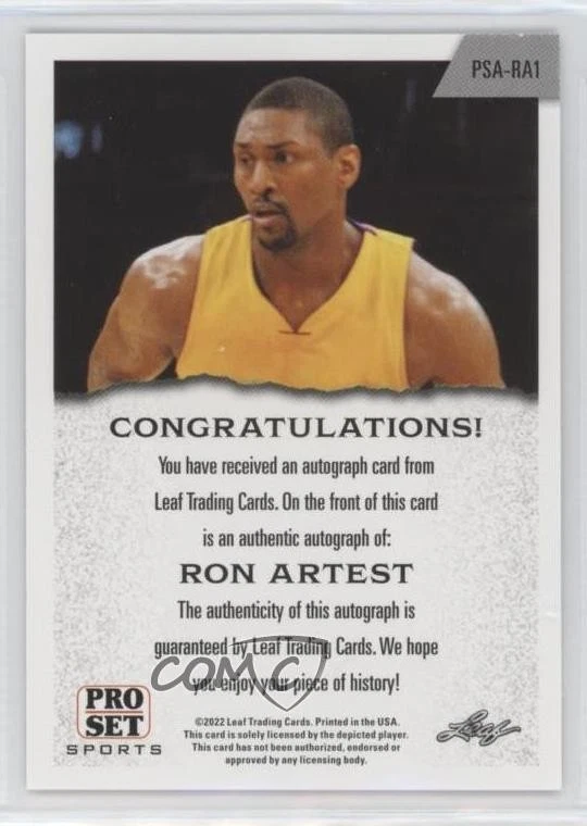 2022 Leaf Pro Set Sports Base Auto Metta World Peace Ron Artest #PSA-RA1 Auto - Image 2 of 2