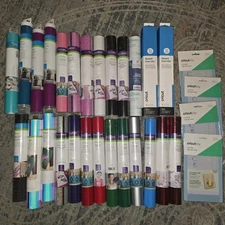 Cricut vinyl lot bundle of 30 items rolls iron-ons samplers glitter holographic