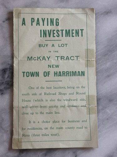 1903 Harriman Nevada Sparks McKay Tract Real Estate Brochure Railroad Map Reno