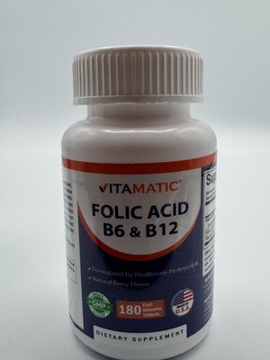 Vitamatic Folic Acid B6 B12 180 Fast Dissolve Tablets Natural Berry Flavor New
