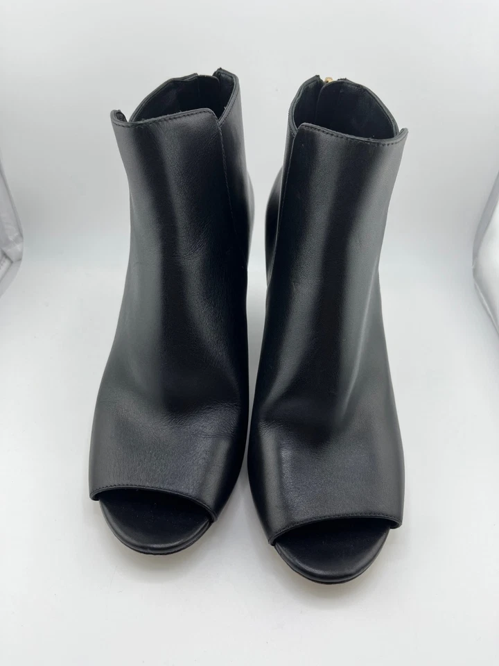 Tory Burch Black Leather Peep Toe Booties Floral Embroidered Heel 6.5M - Image 4 of 4