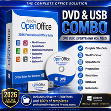 OpenOffice 2026 DVD USB Combo Office Suite for Windows Fonts Templates
