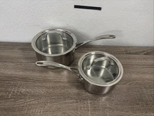 Lot Calphalon Stainless Steel 1.5 & 2.5 QT Saucepans w/Glass Lids ~87012/87022~