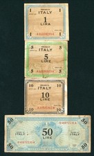 (( 4 NOTES )) 1943 1/ 5/ 10/ 50 Lire Italy Military Payment Certificate CURRENCY