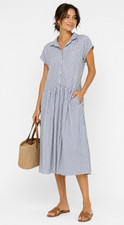 Gap Women's Chambray Blue Pinstripe Shirt Dress Light Rayon Lined Summer Sz XL
