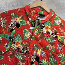 Disney Mickey Mouse Shirt Unisex Large Red Hawaiian Aloha Tropical Button Up