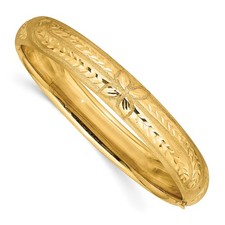 Real 14K Yellow Gold 7/16 Oversize Florentine Engraved Hinged Bangle Bracelet