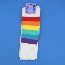 Claires Over the Knee Socks Rainbow Stripe White Kids Size 6-11