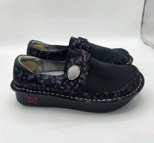 Alegria Dena Black Floral Leather Neoprene Sweetums Comfort Shoe 36 6 - 6.5