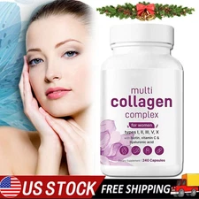 Multi Collagen Complex 120 Capsules Type I, II, III, V, X Good For Skin Women