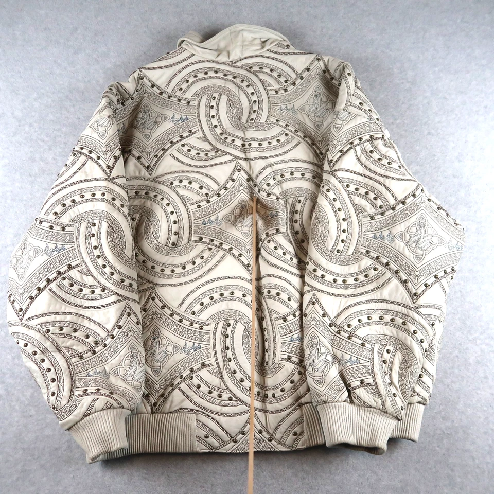 Al Wissam Studded Leather Jacket Mens Size 54 Embroidered AOP Zip Up Y2K Hip Hop - Image 2 of 4