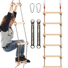 MUXHEL 1 Pcs 6.5 Ft Climbing Rope Ladder for Kids, Wooden Hanging Wood