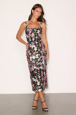 Lulus Alette Black Multi Floral Embroidered Column Midi Dress
