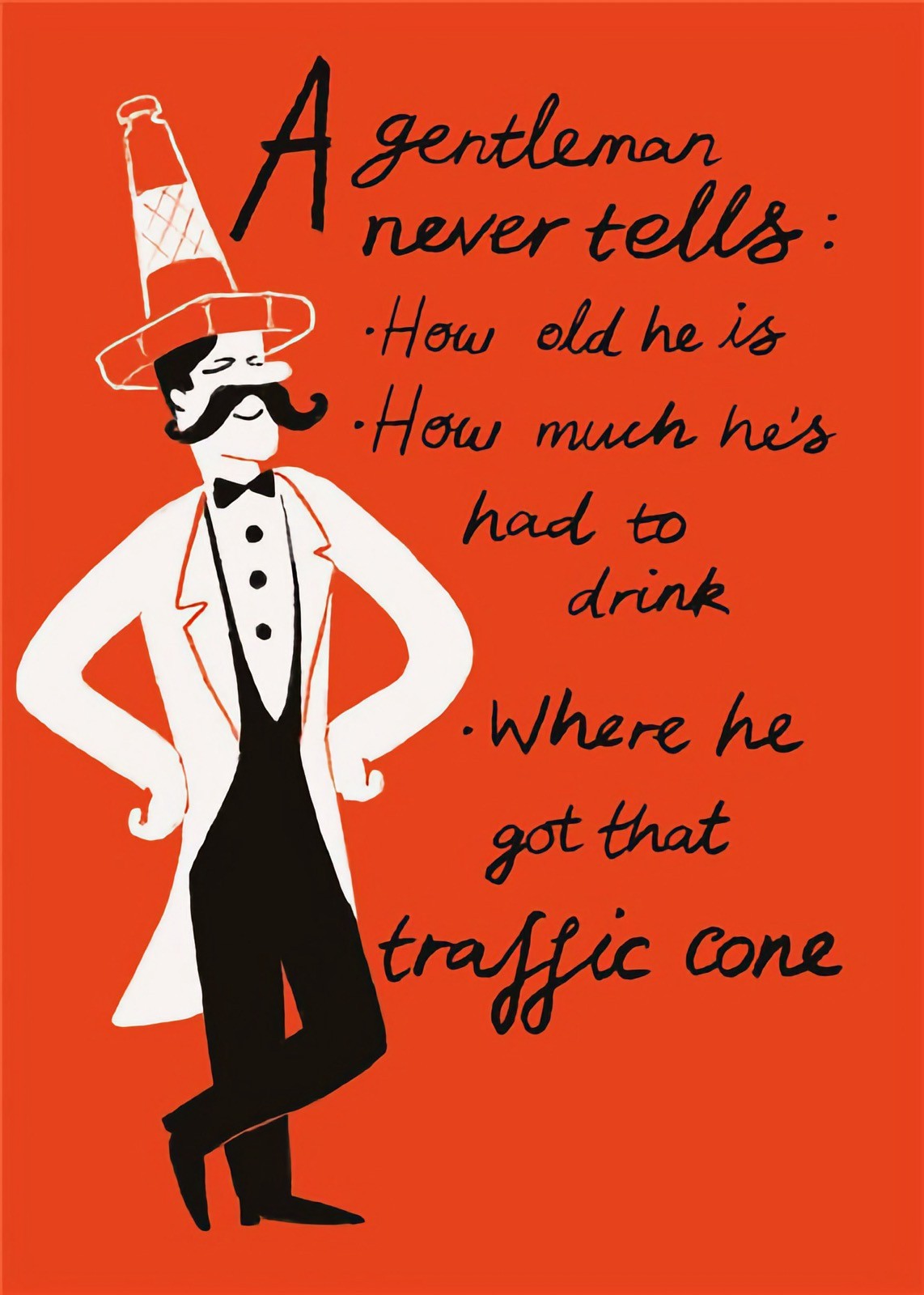 Funny Birthday Card A Gentleman Never Tells Traffic Cone Humour Joke Open Male