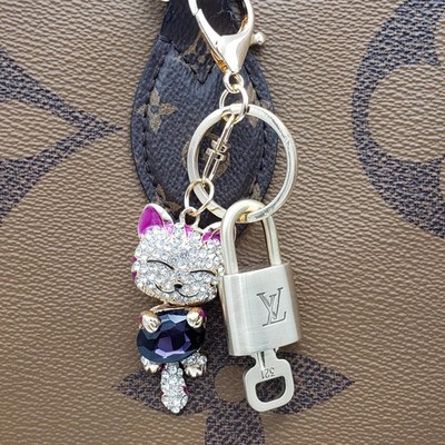 Authentic Louis Vuitton Lock & Key with Unbranded Cat Charm, Keychain