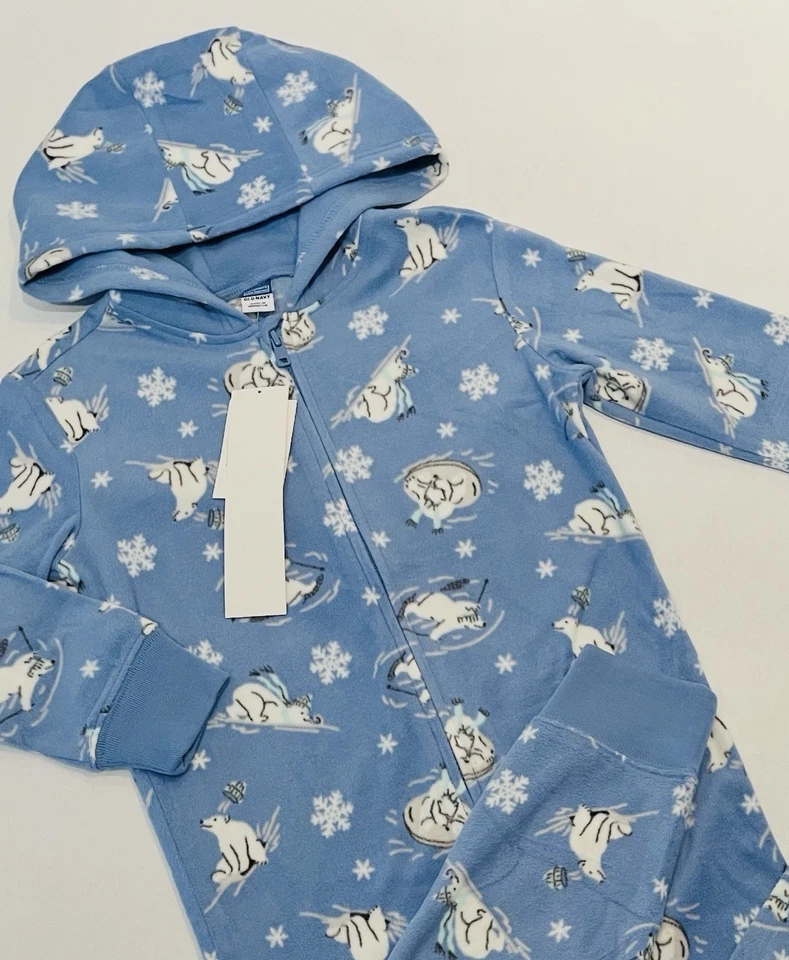 Antiguo pijama de invierno azul marino para niño talla 5 con capucha polar sin pies 1 pieza acogedor oso pijama nuevo Foto 2 de 2
