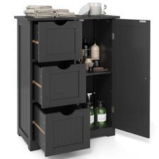 Bathroom Floor Cabinet Side Storage Cabinet with 3 Drawers and 1 Cupboard Black